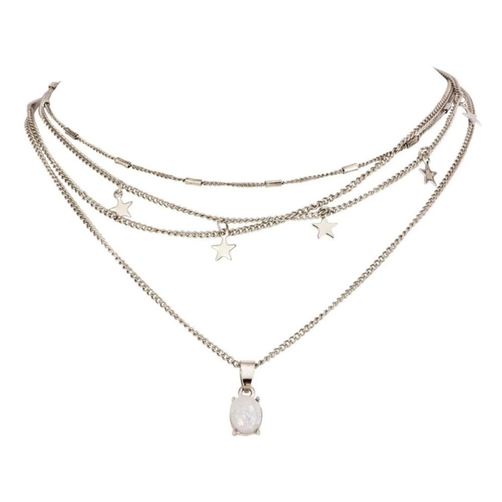 New Silver Layered Opalite Star Necklace - Picture 7 of 7